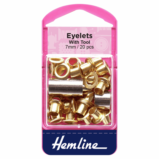 Hemline Gold Eyelets with Tool - 7mm (Pack of 20)