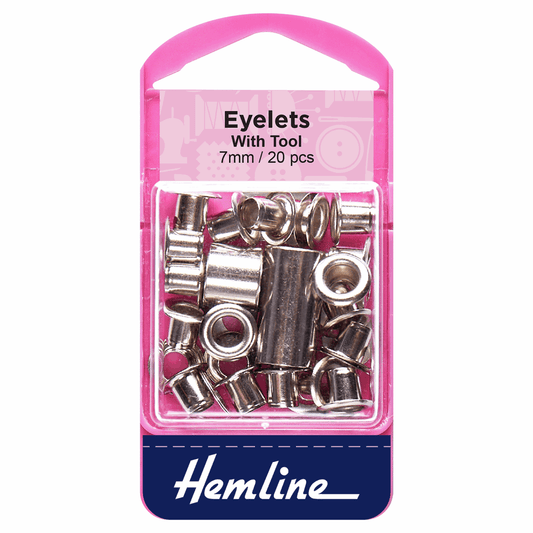 Hemline Nickel Eyelets with Tool - 7mm (Pack of 20)