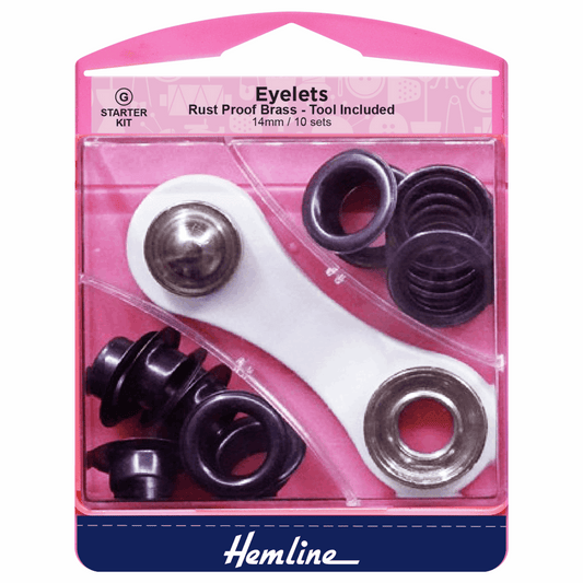 Hemline Black Eyelets Starter Kit - 14mm (10 Pieces)