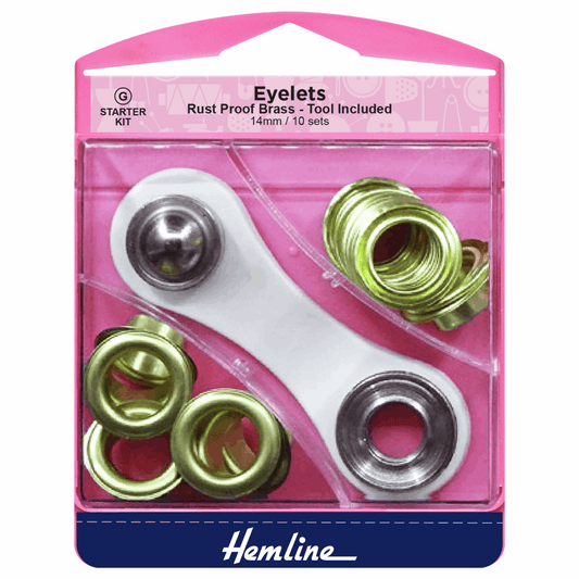 Hemline Gold Eyelets Starter Kit - 14mm (10 Pieces)