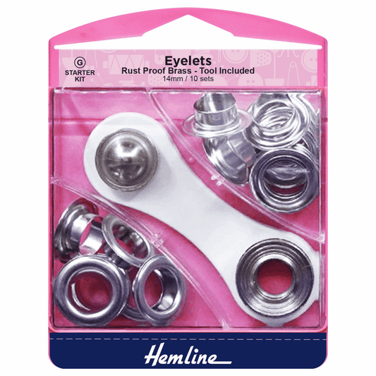 Hemline Nickel/Silver Eyelets Starter Kit - 14mm (10 Pieces)