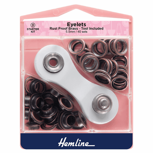 Hemline Bronze Eyelets Starter Kit - 5.5mm (40 Pieces)