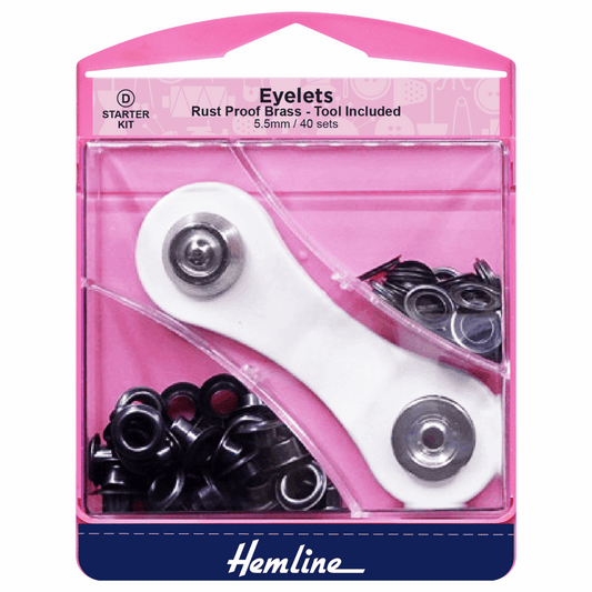 Hemline Black Eyelets Starter Kit - 5.5mm (40 Pieces)
