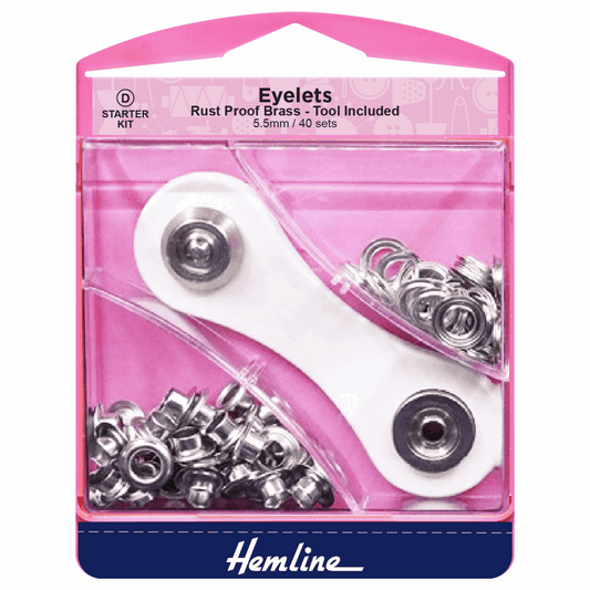 Hemline Nickel/Silver Eyelets Starter Kit - 5.5mm (40 Pieces)
