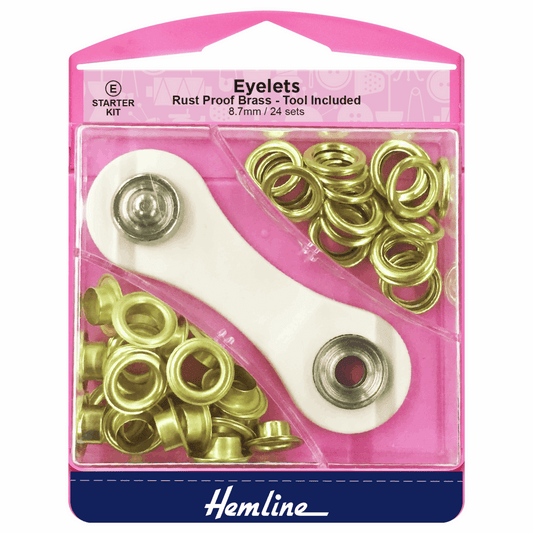 Hemline Gold Eyelets Starter Kit - 8.7mm (24 Pieces)