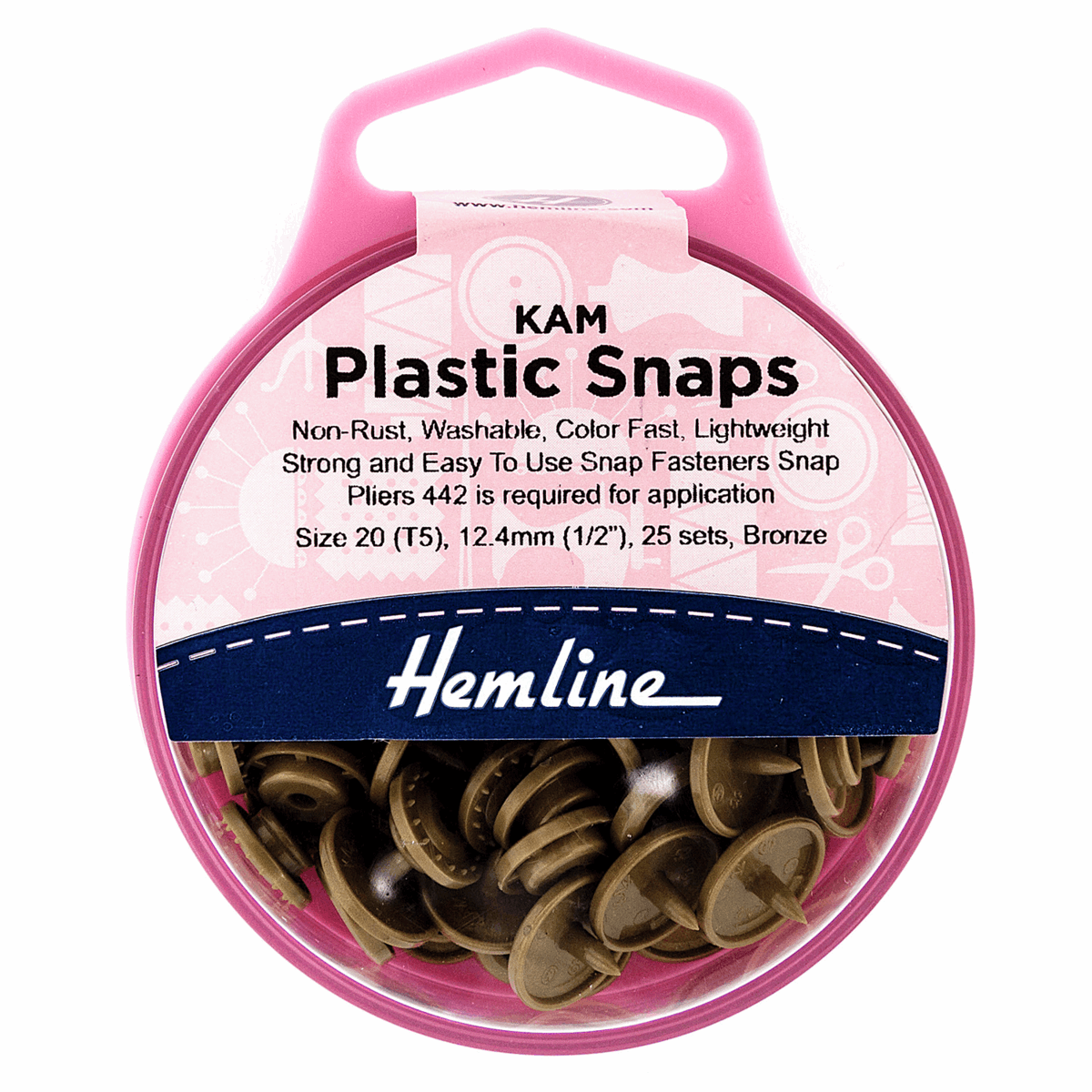 Hemline Bronze Plastic Snap Fasteners - Size 20 / 12.4mm (25 Sets)