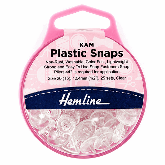 Hemline Clear Plastic Snap Fasteners - Size 20 / 12.4mm (25 Sets)