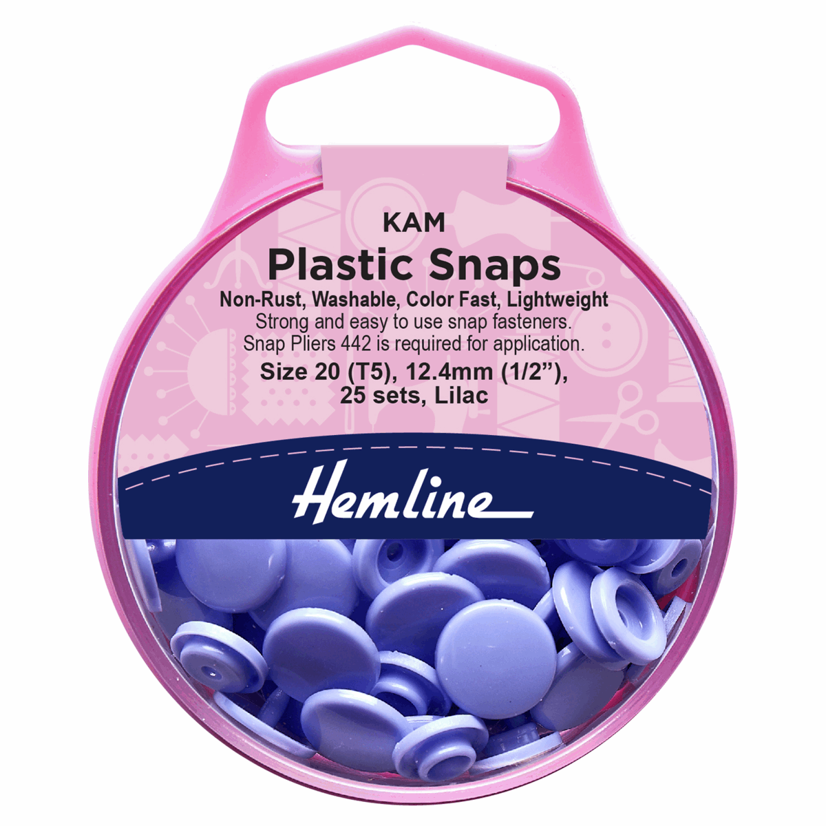 Hemline Lilac Plastic Snap Fasteners - Size 20 / 12.4mm (25 Sets)