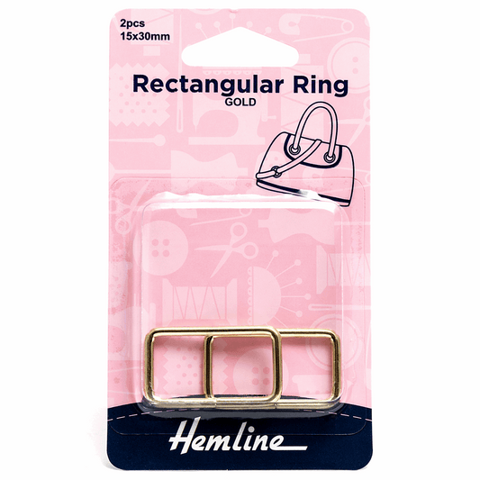 Hemline Gold Rectangular Rings - 30mm (2 pack)