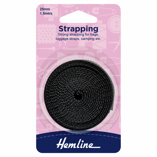 Hemline Black Strapping - 1.5m x 25mm