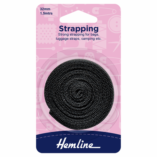 Hemline Black Strapping - 1.5m x 35mm