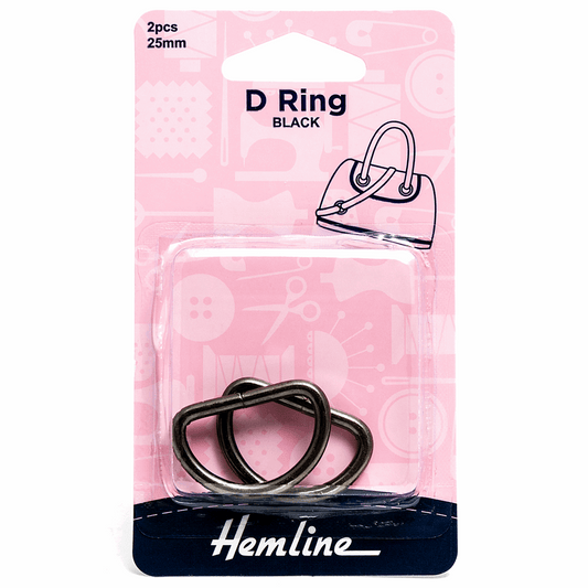 Hemline Nickel Black D Rings - 25mm (2 pack)