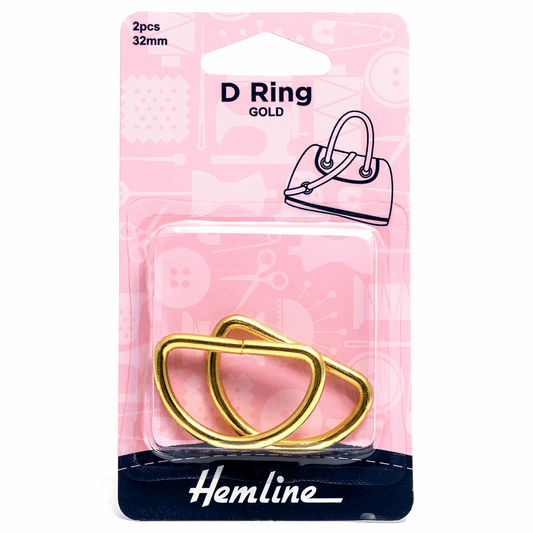 Hemline Gold D Rings - 32mm (2 pack)