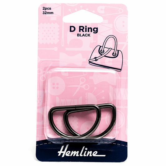 Hemline Nickel Black D Rings - 32mm (2 pack)