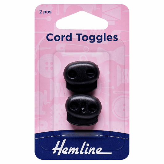 Hemline Black Twin Hole Adjustable Cord Toggles - 6mm (Pack of 2)