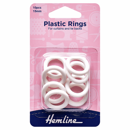Hemline White Plastic Curtain Rings - 15mm (Pack of 10)
