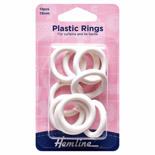 Hemline White Plastic Curtain Rings - 19mm (Pack of 10)