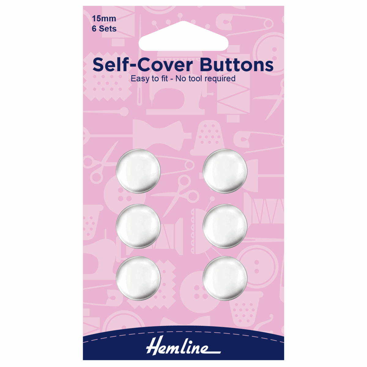 Self-Cover Metal Top Buttons - 15mm (Pack of 6)