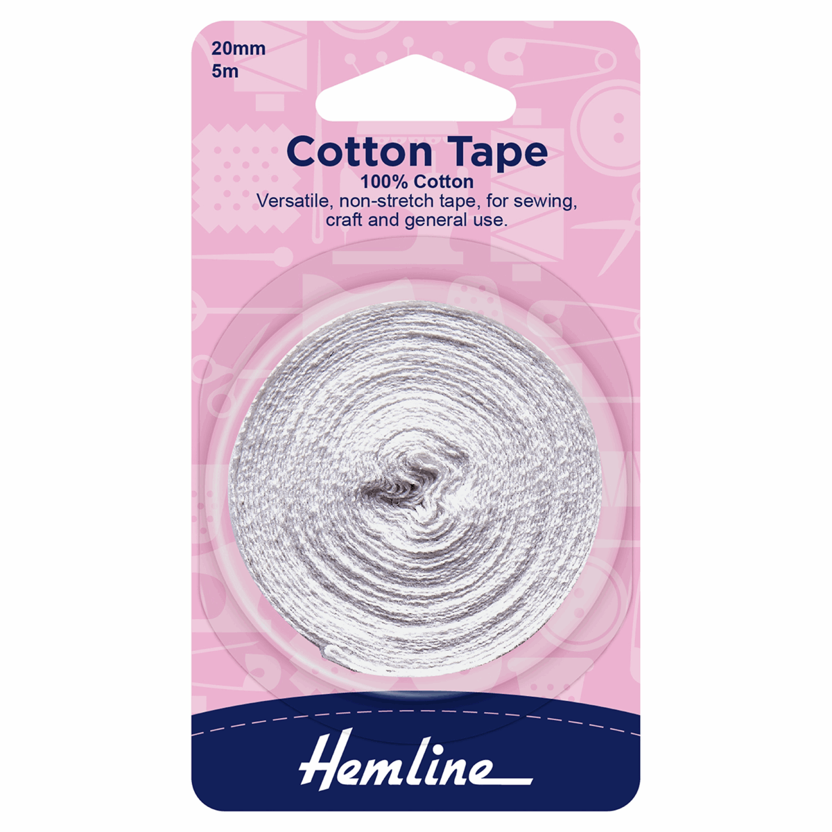 Hemline White Cotton Tape - 5m x 20mm