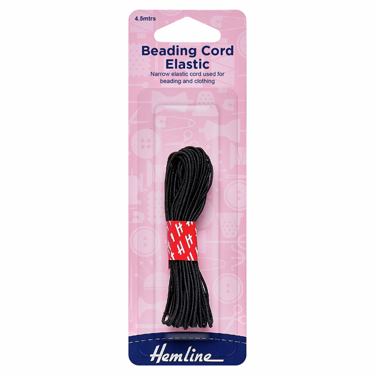 Hemline Black Beading Elastic Cord - 4.5m x 1.3mm