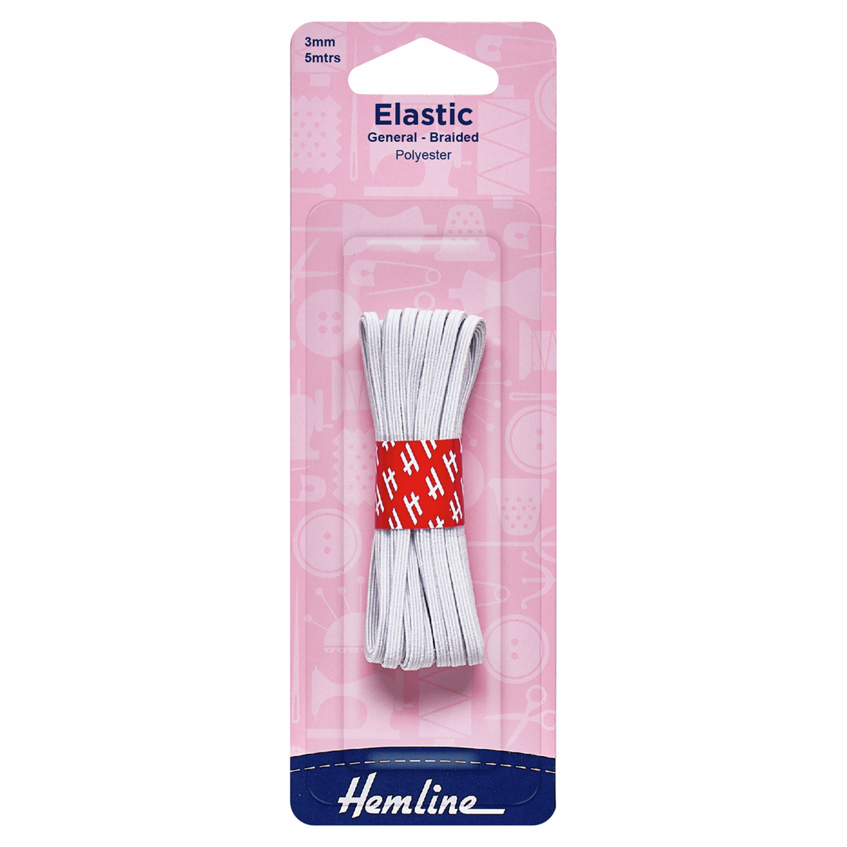 General Purpose White Braided Elastic - 5m x 3mm