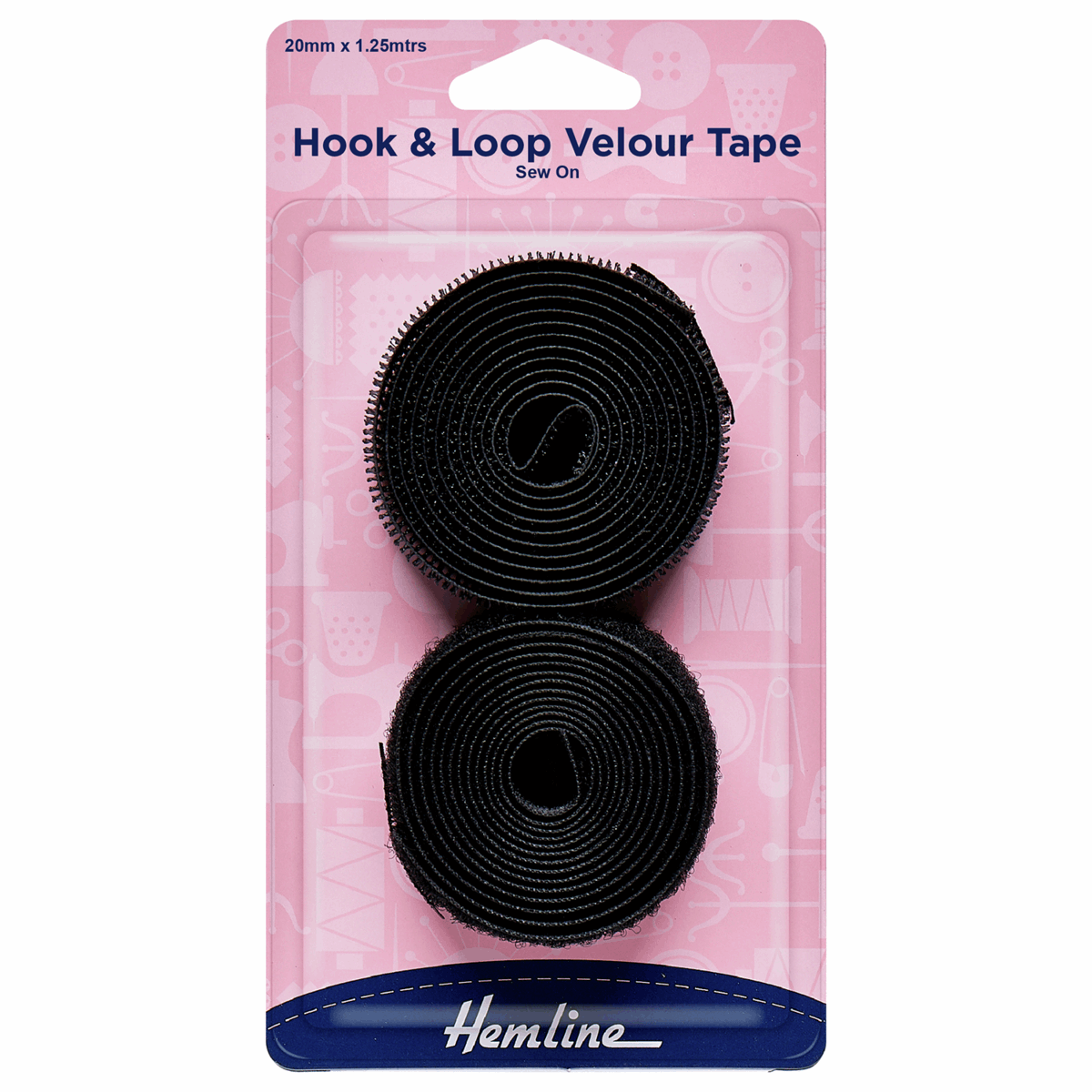 Sew On Black Hook & Loop Tape - 1.25m x 20mm