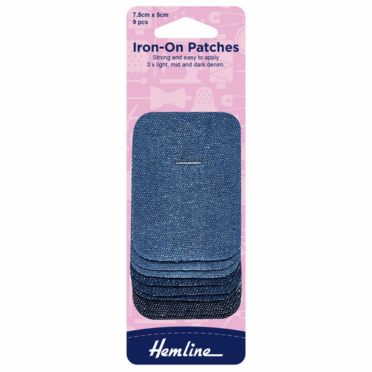 Assorted Denim Iron-On Patches - 7.5 x 5cm (9 Pack)