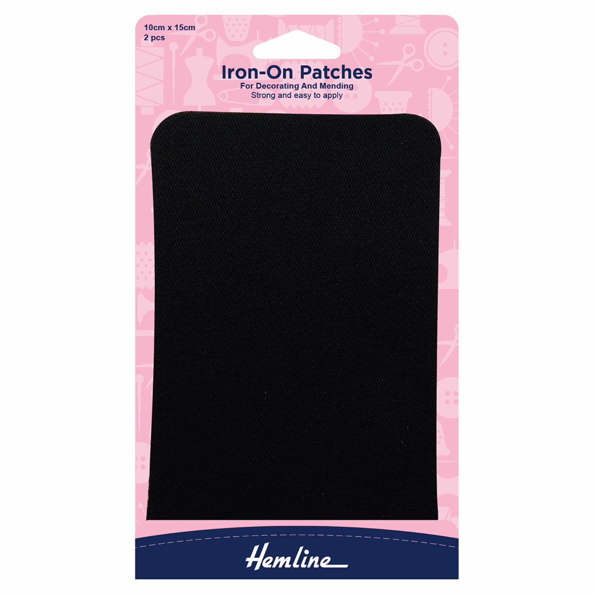 Hemline Iron-on Cotton Twill Patches - Black 10 x 15cm (Pack of 2)