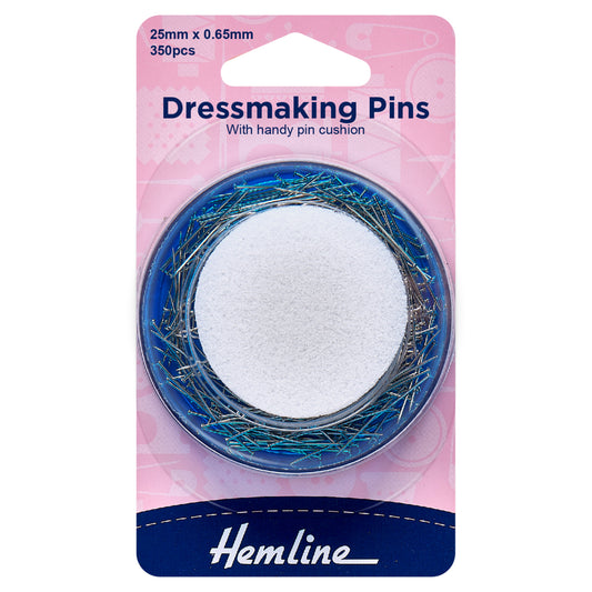 Pins, Dressmaker's & Foam Pincushion, 25mm, 350 Pieces