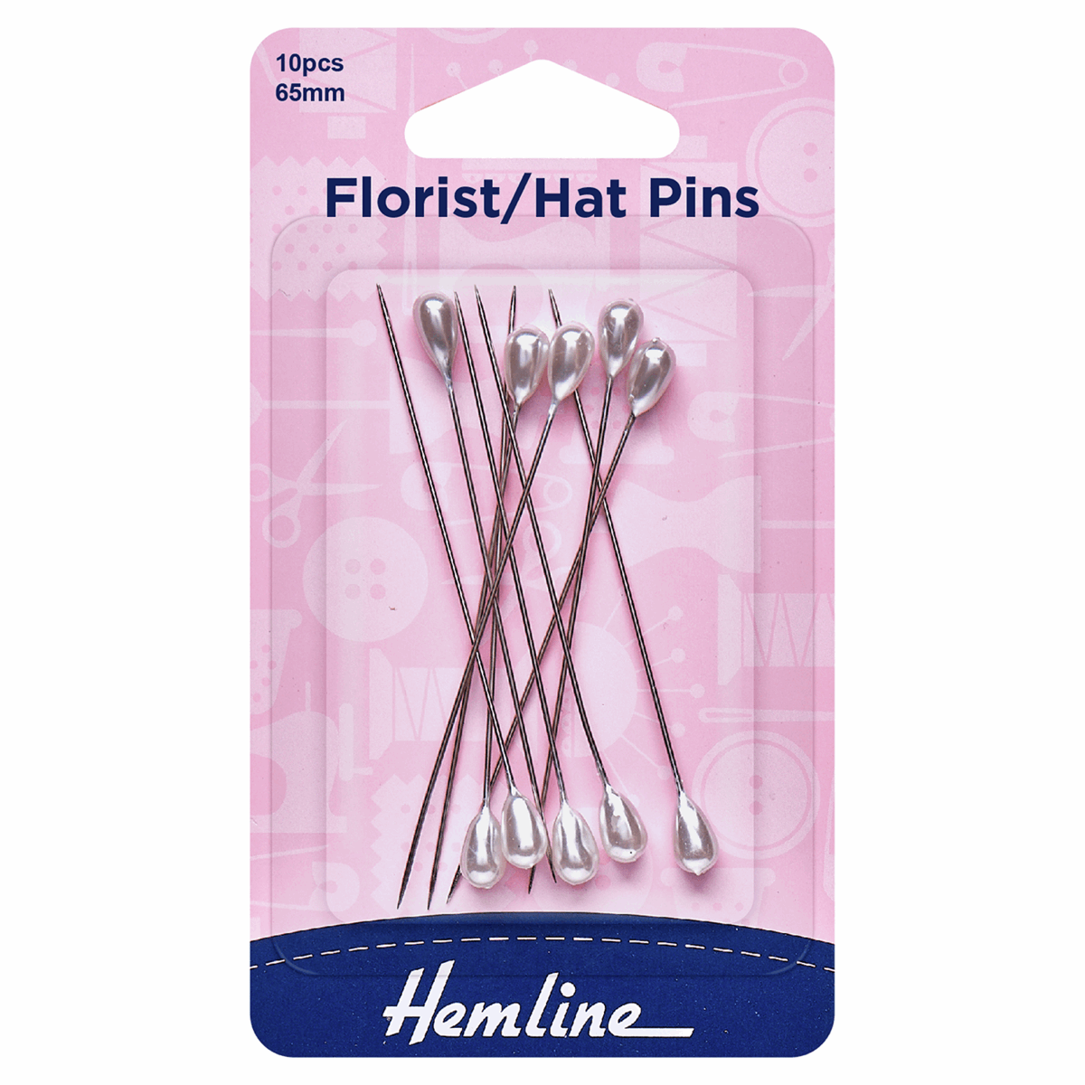 Hemline Florist/Hat Pins - 65mm (Pack of 10)