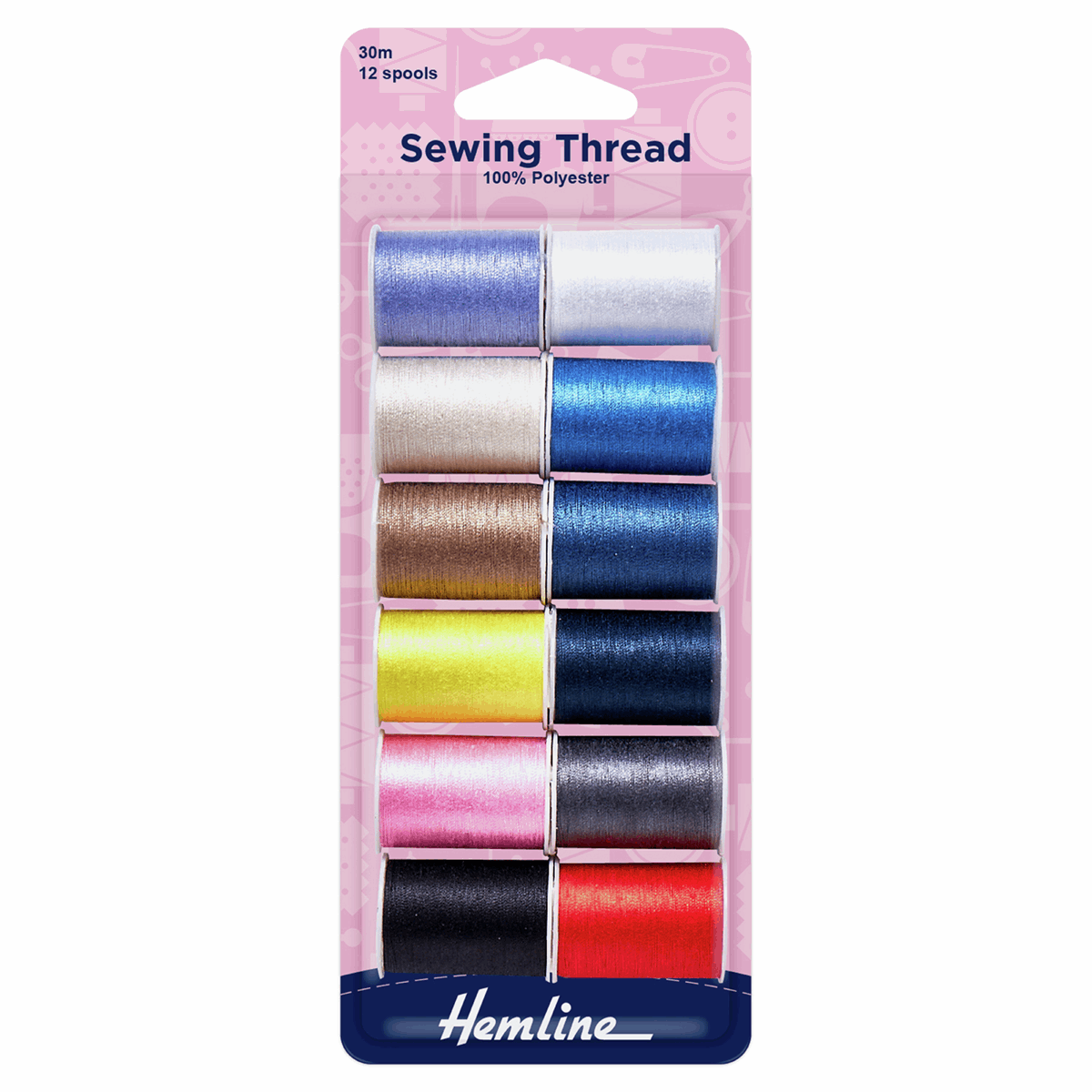 Hemline Sewing Thread - 12 Assorted Colours x 30m