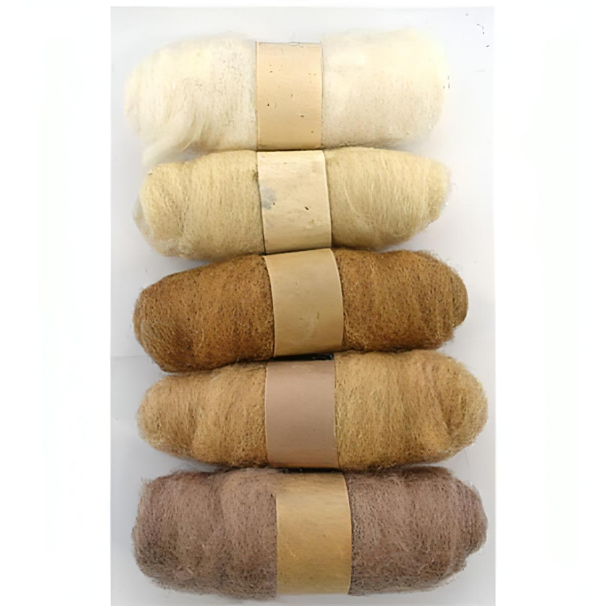 Felting Fibre Wool 20g - Assorted Light Browns (5 Pack)