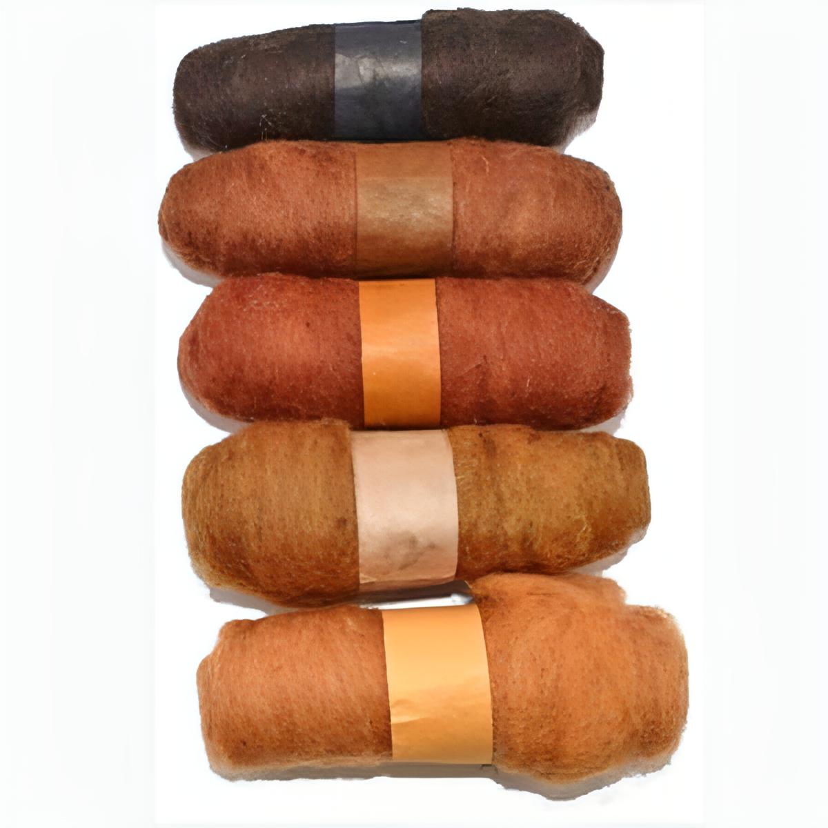 Felting Fibre Wool 20g - Assorted Medium Browns (5 Pack)