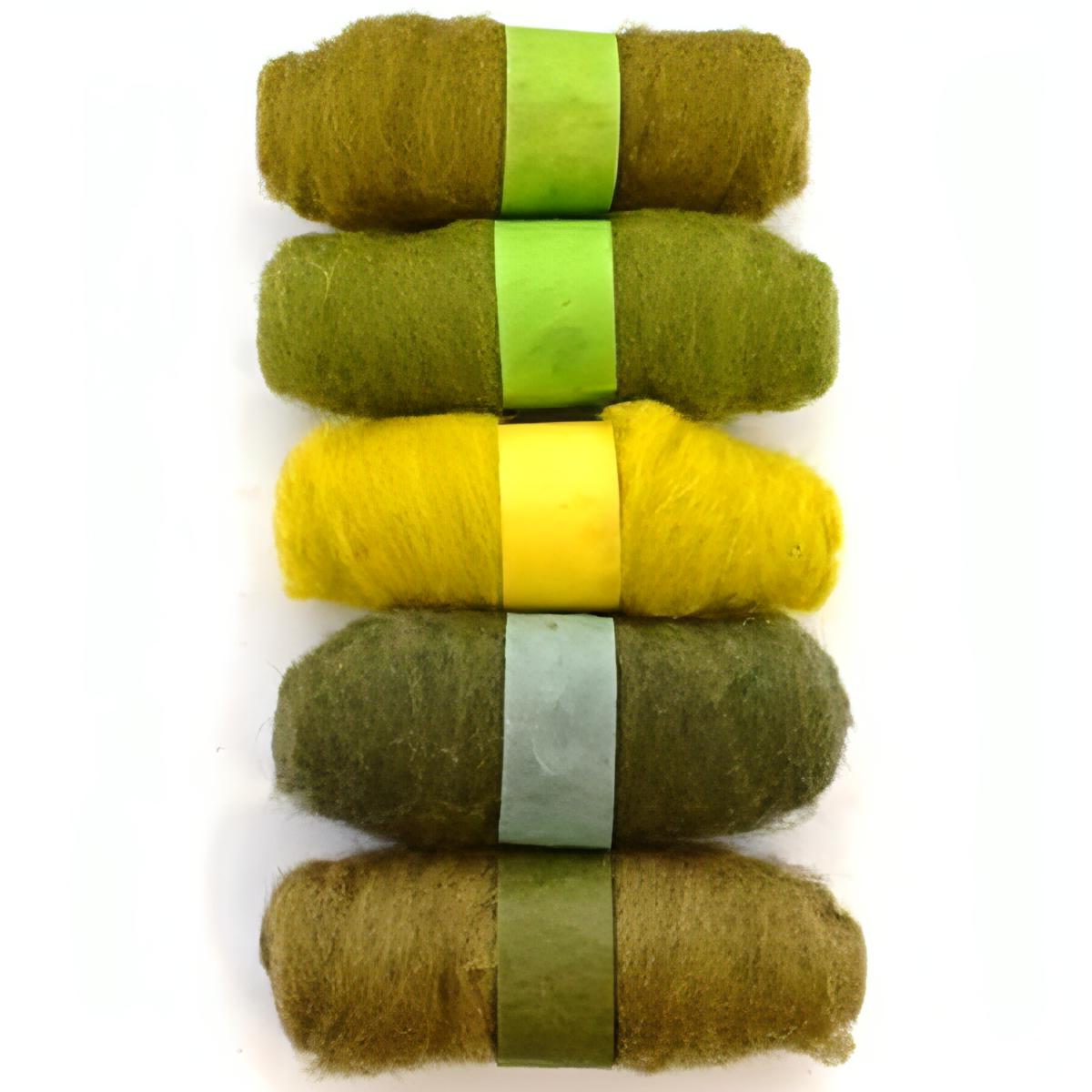 Felting Fibre Wool 20g - Assorted Warm Greens (5 Pack)