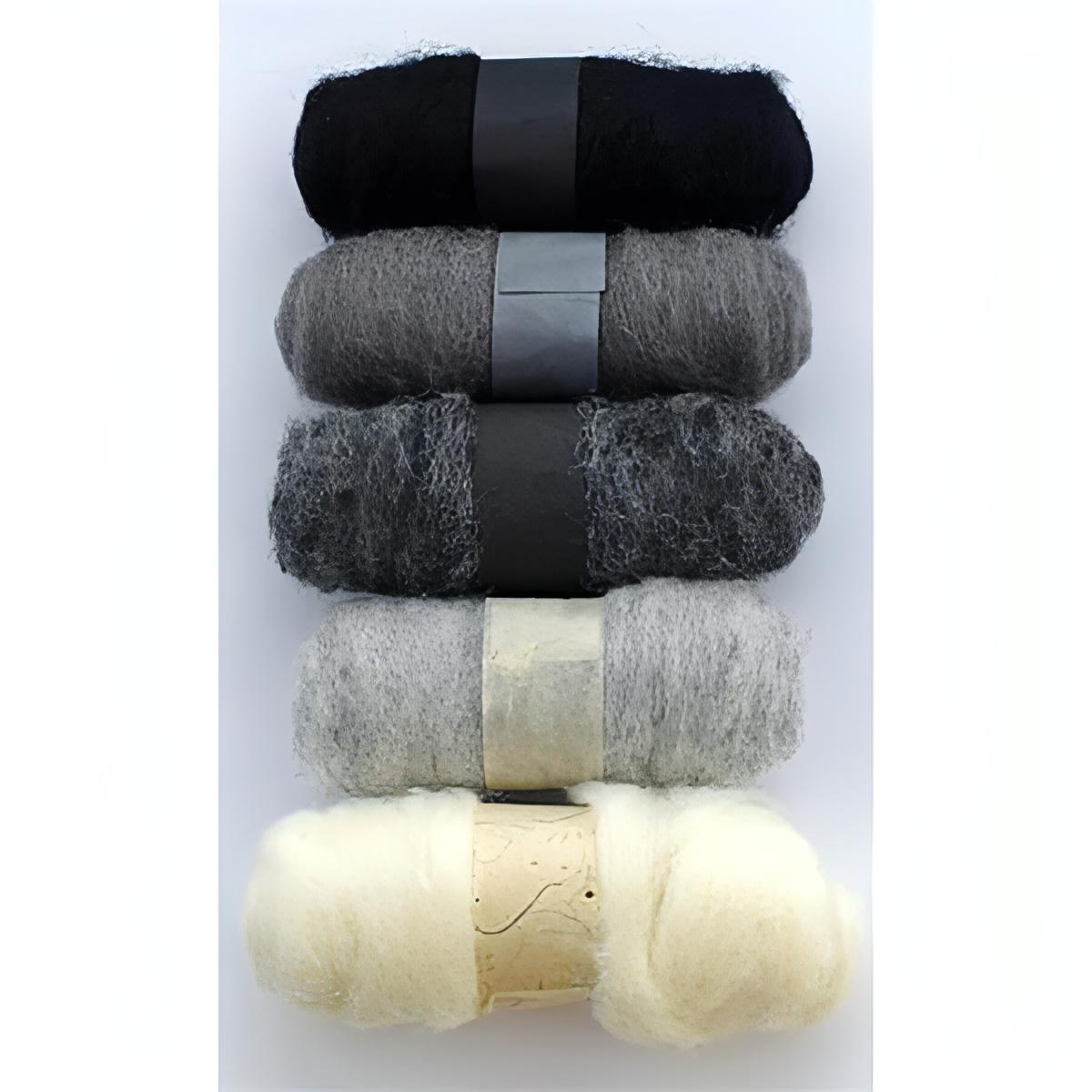 Felting Fibre Wool 20g - Assorted Greys (5 Pack)