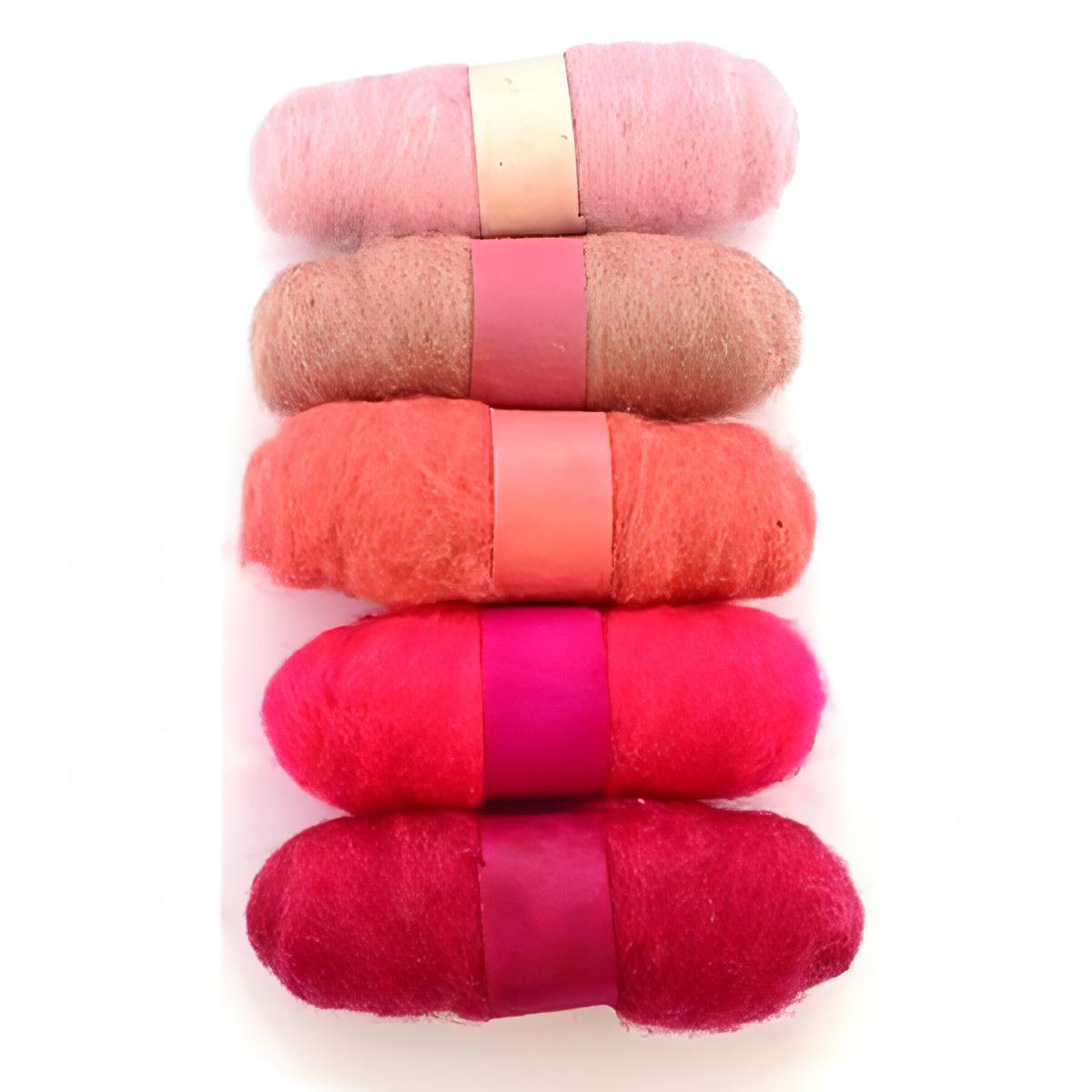 Felting Fibre Wool 20g - Assorted Pinks (5 Pack)