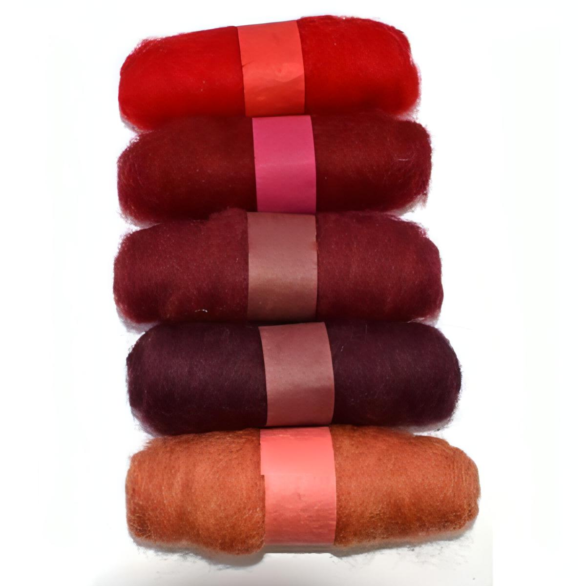 Felting Fibre Wool 20g - Assorted Reds (5 Pack)