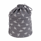 Drawstring Craft Bag - Grey Bees