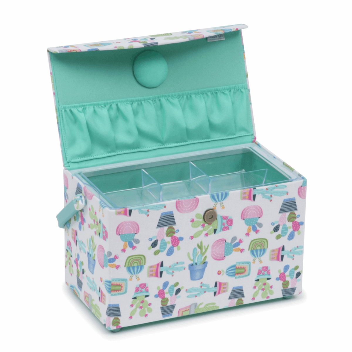 Cactus Party Sewing Box with Fold Over Lid - Medium