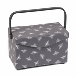 Grey Bees Sewing Box with Fold Over Lid - Medium