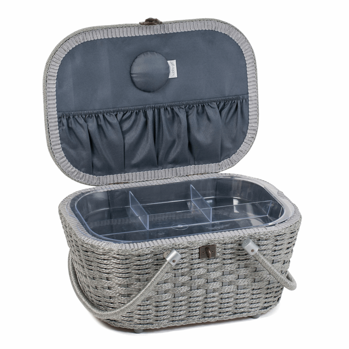 Wicker Basket Sewing Box - Grey Bees