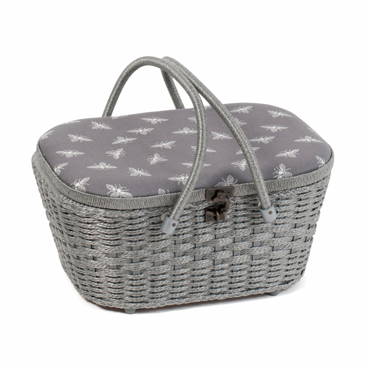 Wicker Basket Sewing Box - Grey Bees