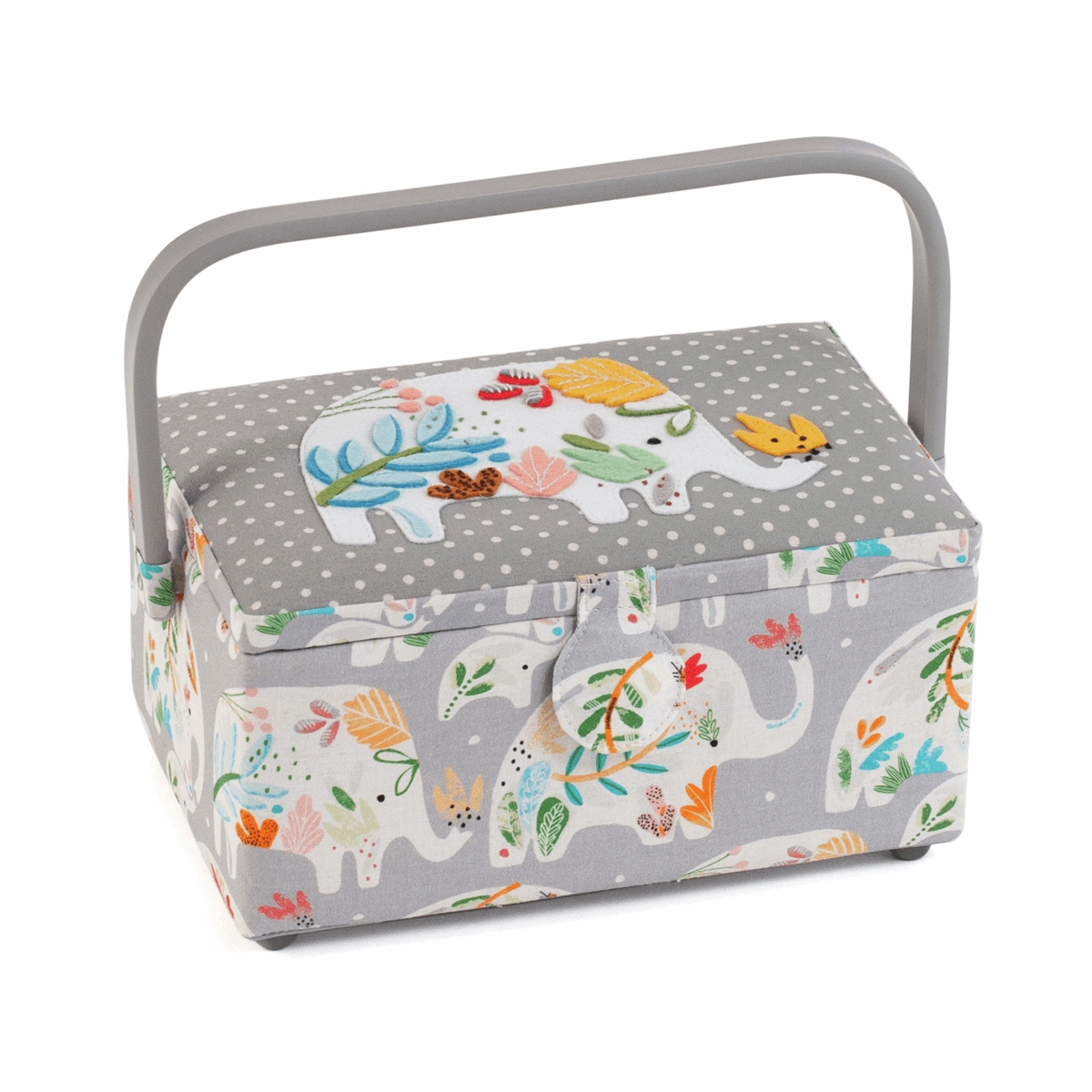 Elephants Rectangle Sewing Box with Appliqué Lid - Medium