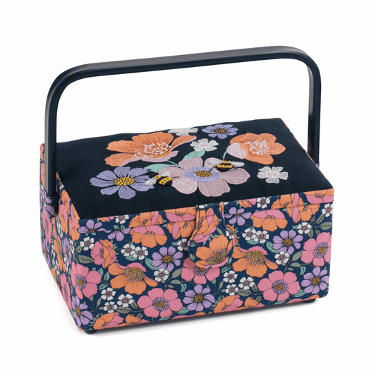 Garden Serenade Rectangle Embroidered Lid Sewing Box - Medium
