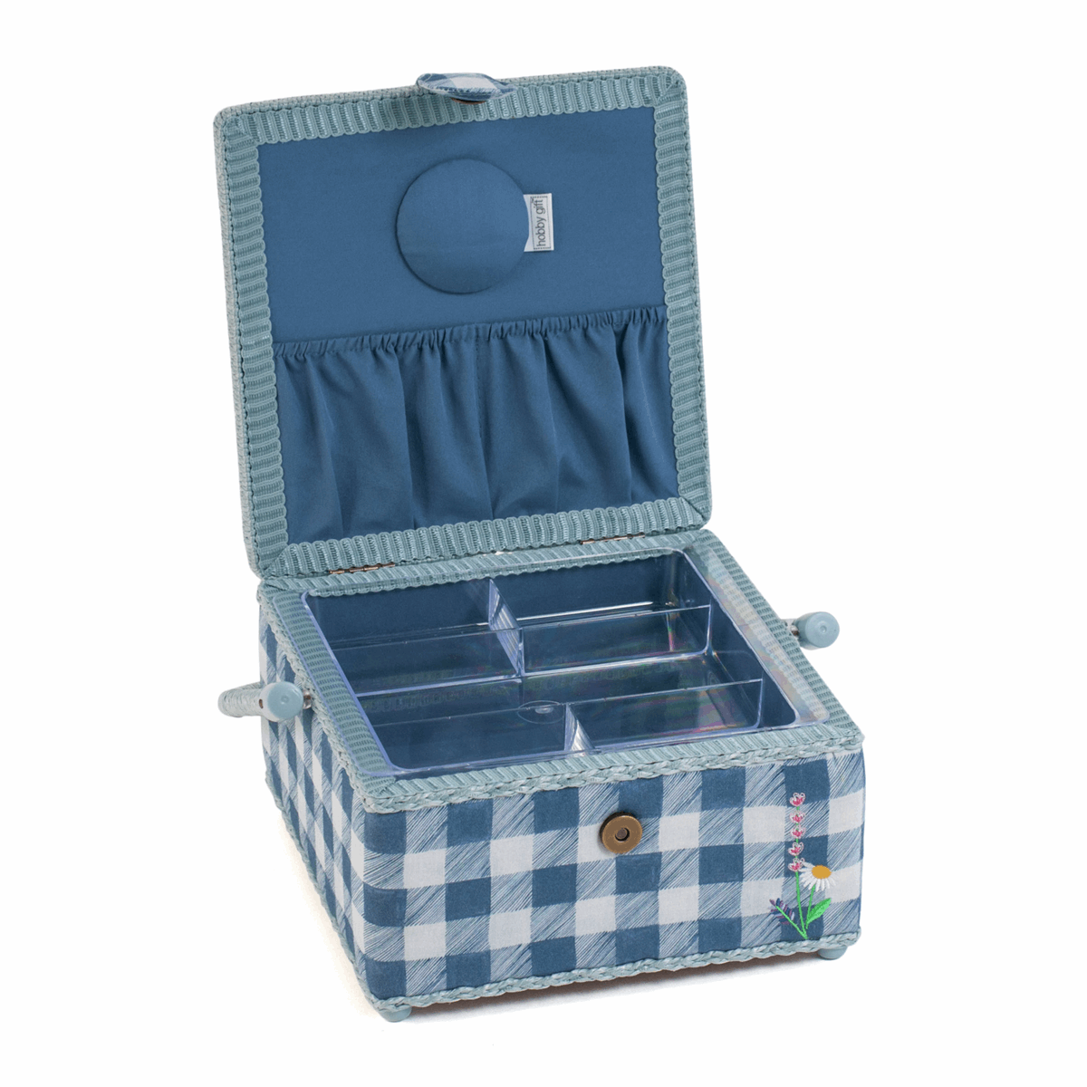 Wild Floral Plaid Square Embroidered Lid Sewing Box - Medium