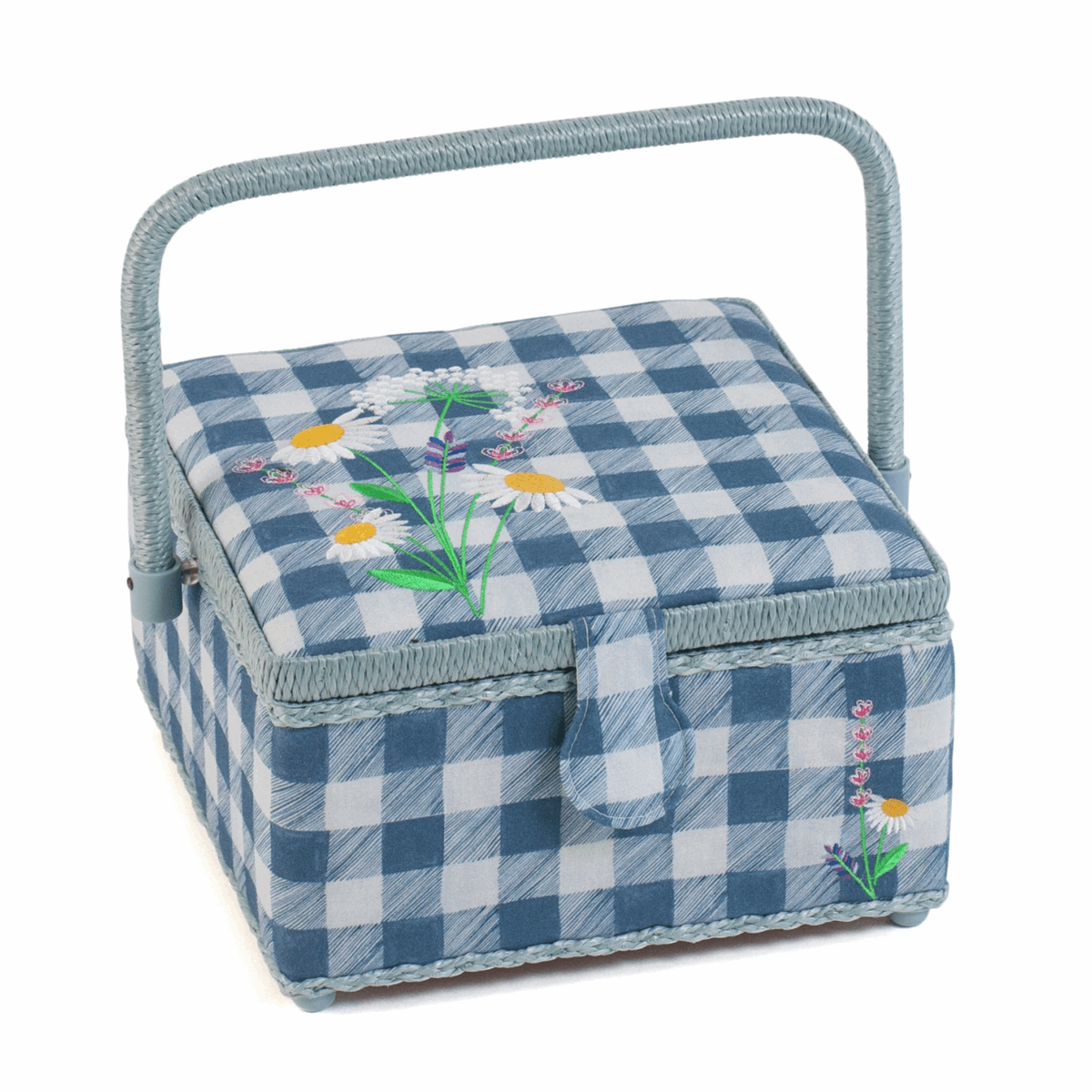 Wild Floral Plaid Square Embroidered Lid Sewing Box - Medium