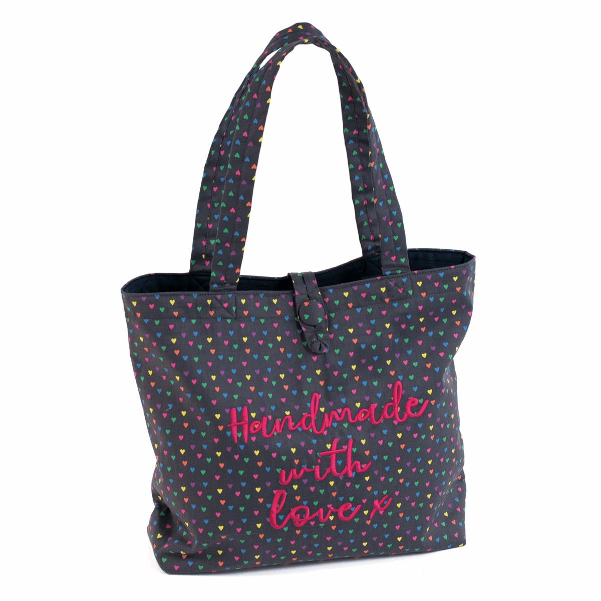 Hearts Embroidered Slogan Shoulder Tote Craft Bag