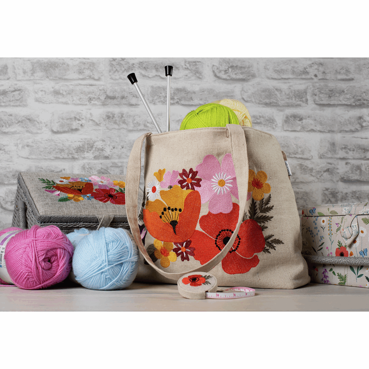 Embroidered Wildflowers Shoulder Tote Craft Bag