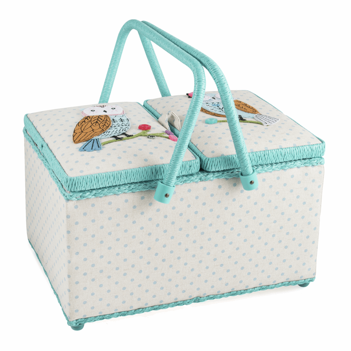 Applique Owl Twin Lid Sewing Box - Large