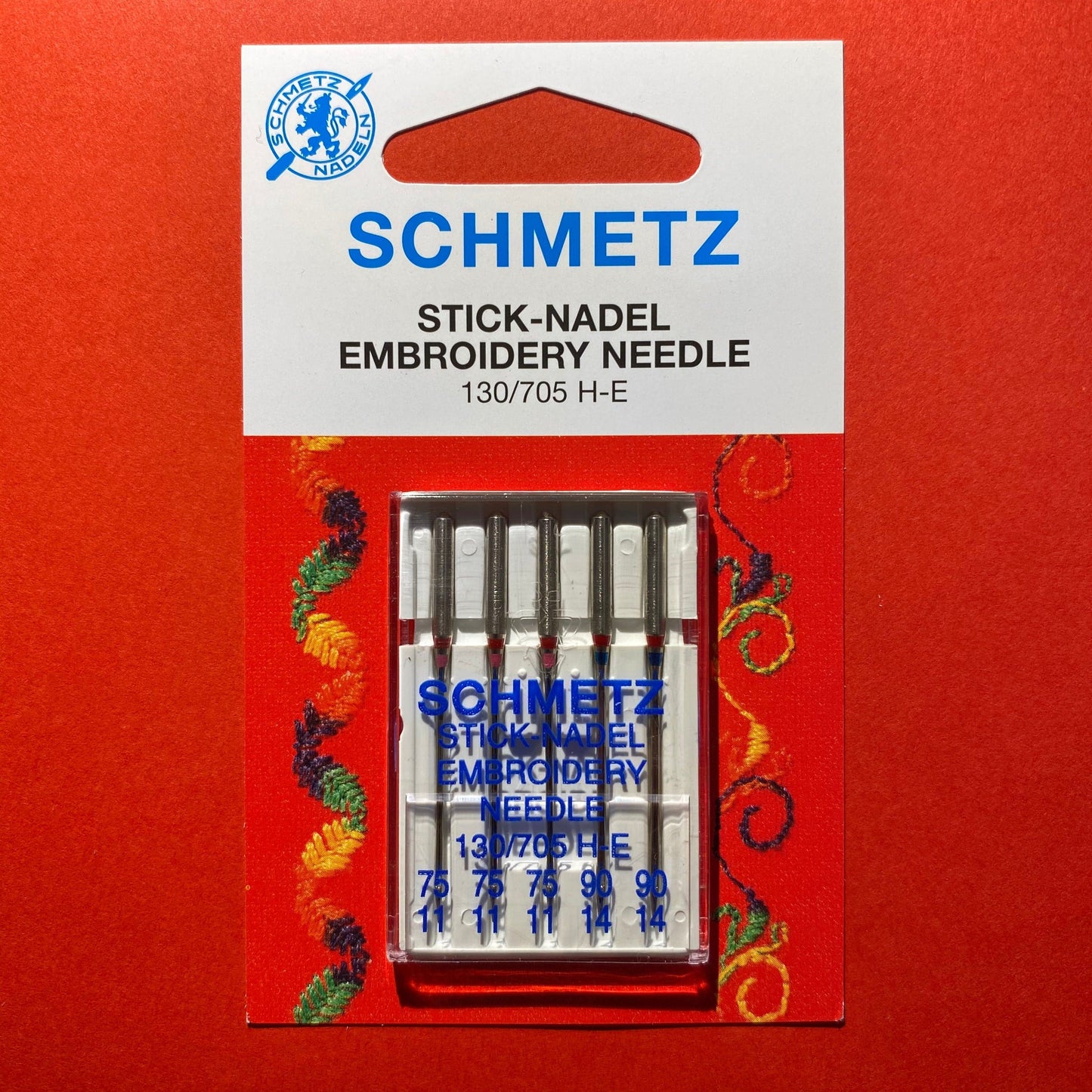 Schmetz Embroidery Needles 130/705H-E 75/11 and 90/14 - 5 pack